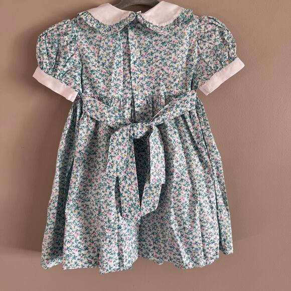 Heskia Vintage Hand Smocked Embroidered Floral Collar Dress 12 Months Baby Girl - Picture 5 of 5